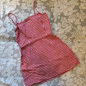 Reformation Red Gingham Linen Dress